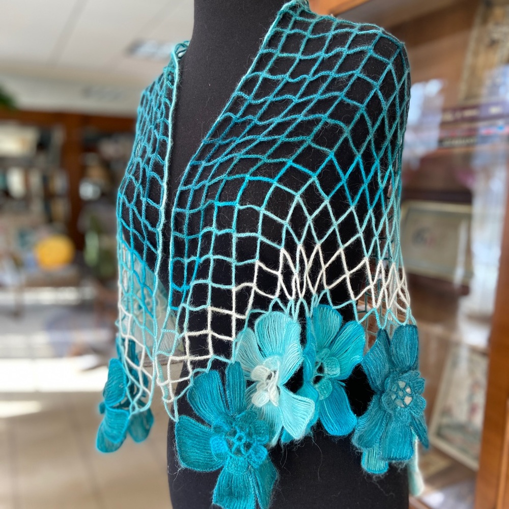Hand-knitted Artisan floral shawl